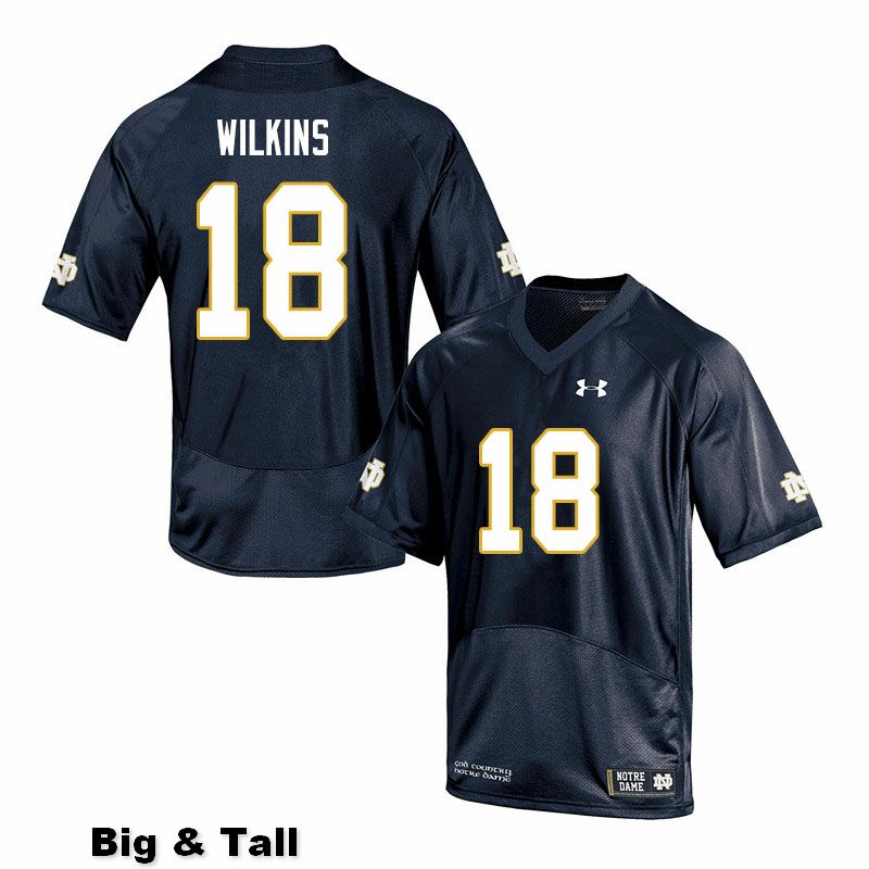 Men's NCAA Notre Dame Fighting Irish #18 Joe Wilkins Stitched College Under Armour Authentic Navy Big & Tall Football Jersey ZZ10M01PY